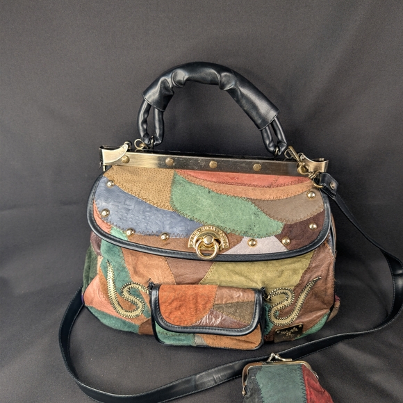 Vintage David Jones International Patchwork Leather Frame Bag & Coin Purse - Picture 5 of 11